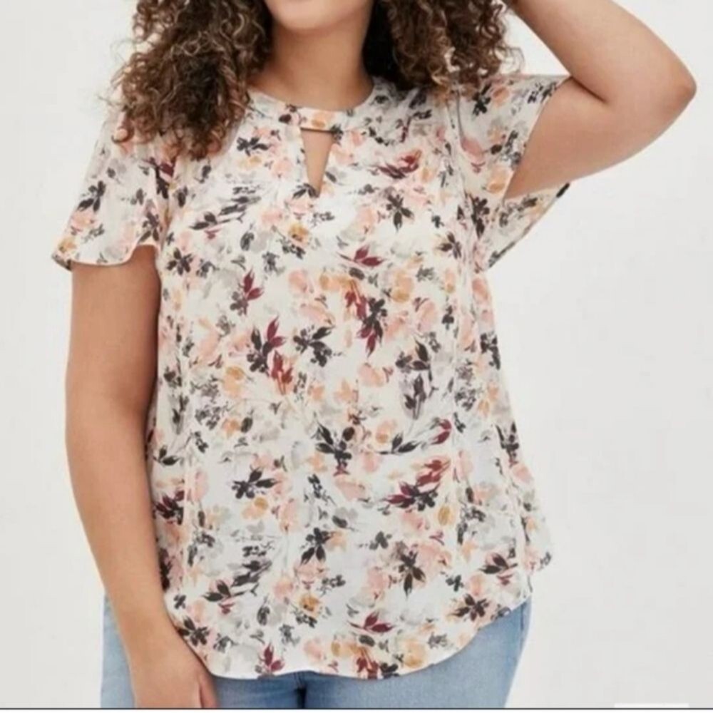 Torrid Butterfly Sleeve Floral Print Blouse With Cutout Neckline